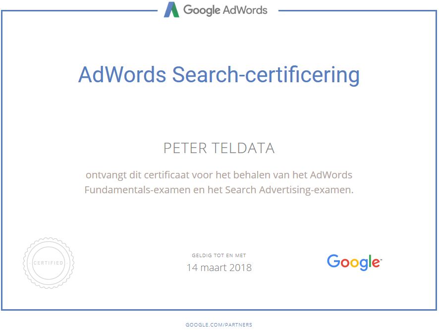 Google Adwords Partner - Certification Google Adwords Partner Certificaat